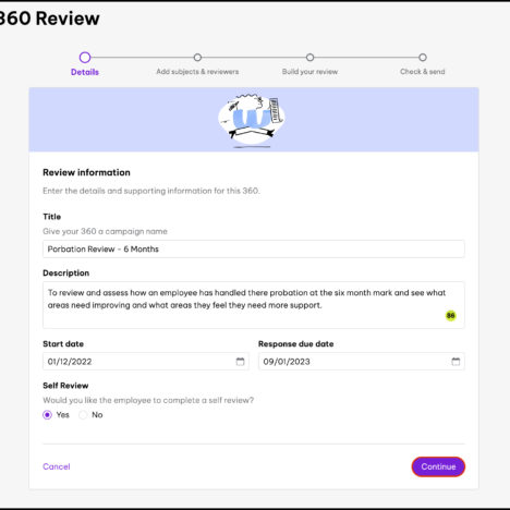 Creating 360 Reviews in Employment is simple and efficient.