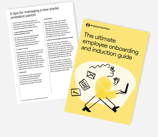 Two-page layout of 'The Ultimate Employee Onboarding and Induction Guide.'