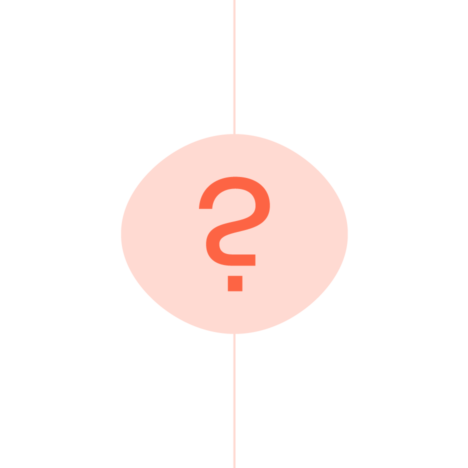 An illustration of a peach circle with a question mark in the center