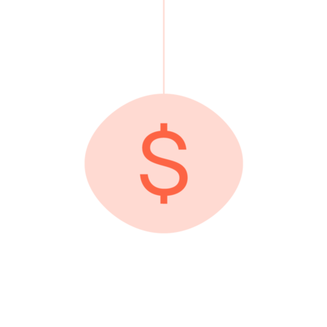 An illustration of a peach circle with a dollar sign in the center