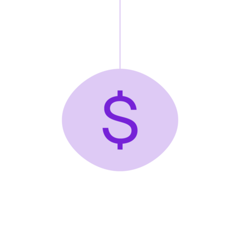 An illustration of a purple circle with a dollar sign in the center