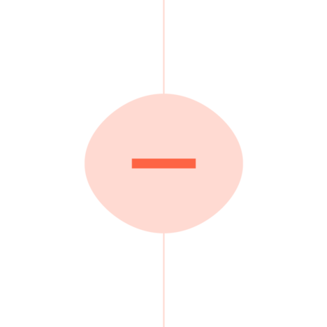 An illustration of a peach circle with a red minus sign in the center