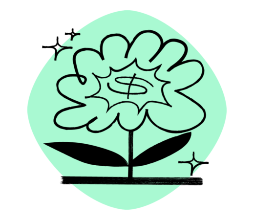 Illustration of a flower with a dollar symbol in the center, representing growth and financial benefits