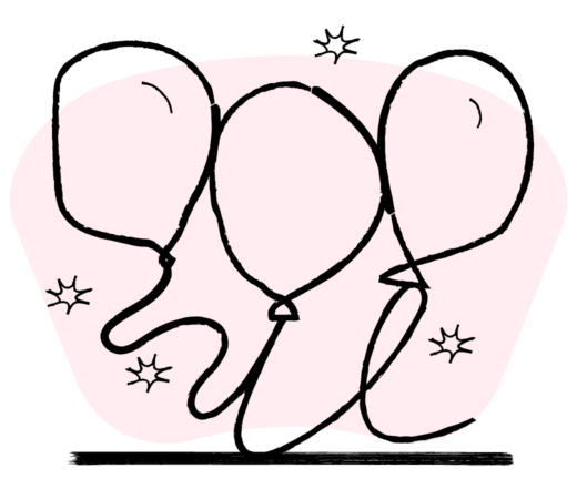 Illustration of three balloons with star-shaped sparkles, symbolizing celebration or a festive event