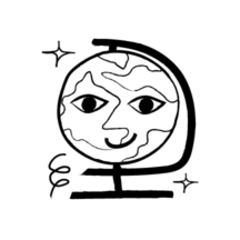 Illustration of a smiling globe with sparkles around it