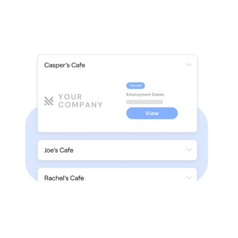 This image shows a list of company affiliations with options to view specific employment details. It highlights an employee's connections with multiple workplaces