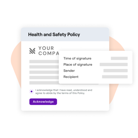 Digital form showing a Health and Safety Policy document with a section for electronic signatures