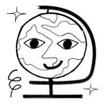An illustration of a smiling globe with sparkles around it
