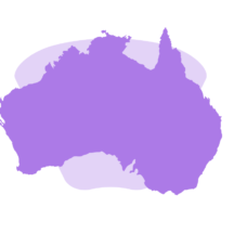 Purple silhouette map of Australia on a light background