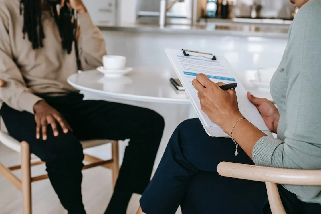 a casual interview chat in the office