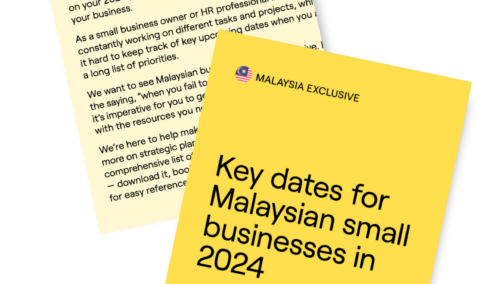 Image featuring the cover page of a document titled 'Key dates for Malaysian small businesses in 2024,' alongside a secondary page explaining the importance of setting up a key dates calendar