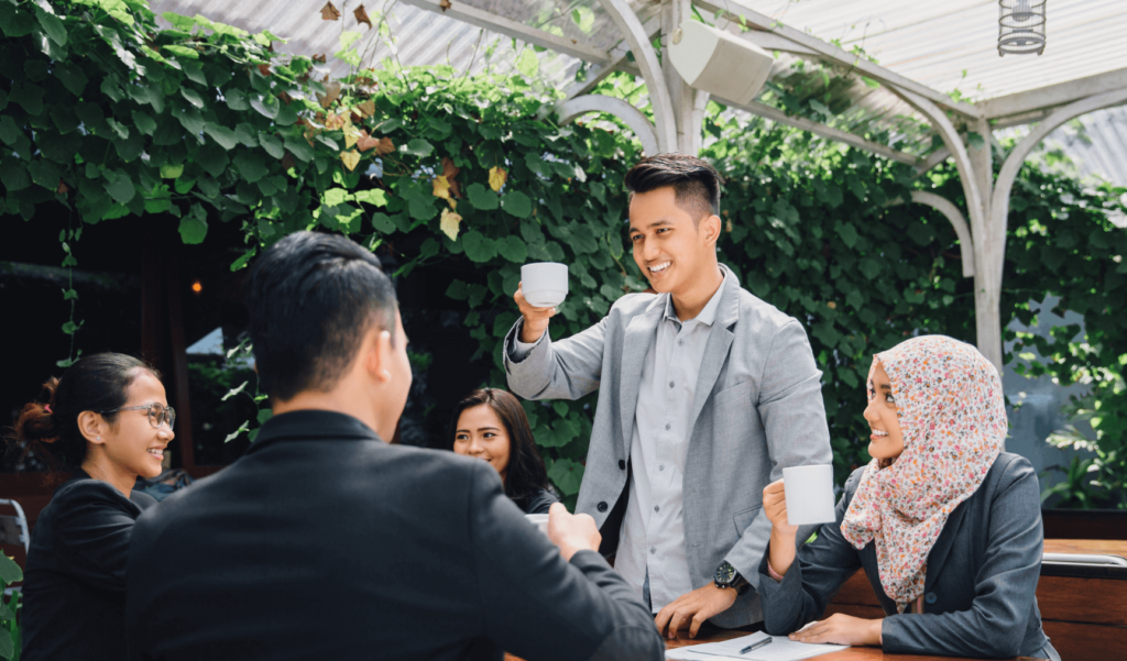colleagues having tea together