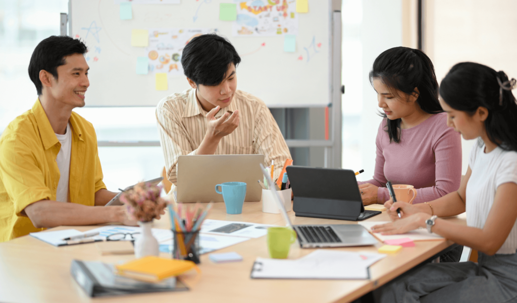 a group of colleagues having a discussion