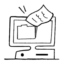 An illustration of a file being transferred to a computer folder