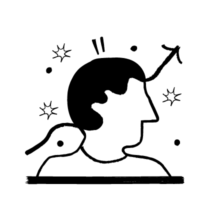 An illustration of a man with an arrow going straight up and some sparkles around