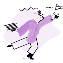 An illustration of Quinn running forward with a paper plane set in motion