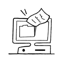 Illustration of a document being transferred into a computer folder