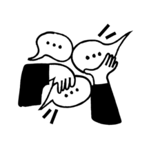 Illustration of two hands holding speech bubbles