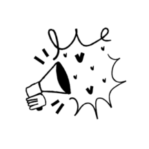 An illustration of a megaphone with hearts blasting out