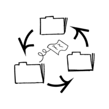 An illustration of three folders with arrows pointing next to each other, a file in the middle