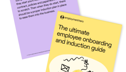 Two-page layout of 'The Ultimate Employee Onboarding and Induction Guide.'
