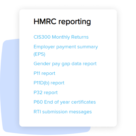 HMRC reporting feature and summary